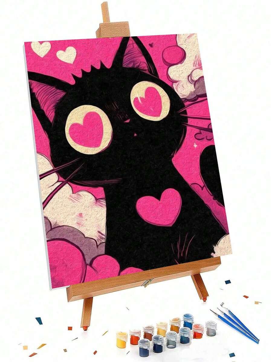 黑猫爱心 DIY 数字油画工艺品 成人家居装饰 40x50厘米/16x20英寸 节日礼物 - 套裝 - 查看 1