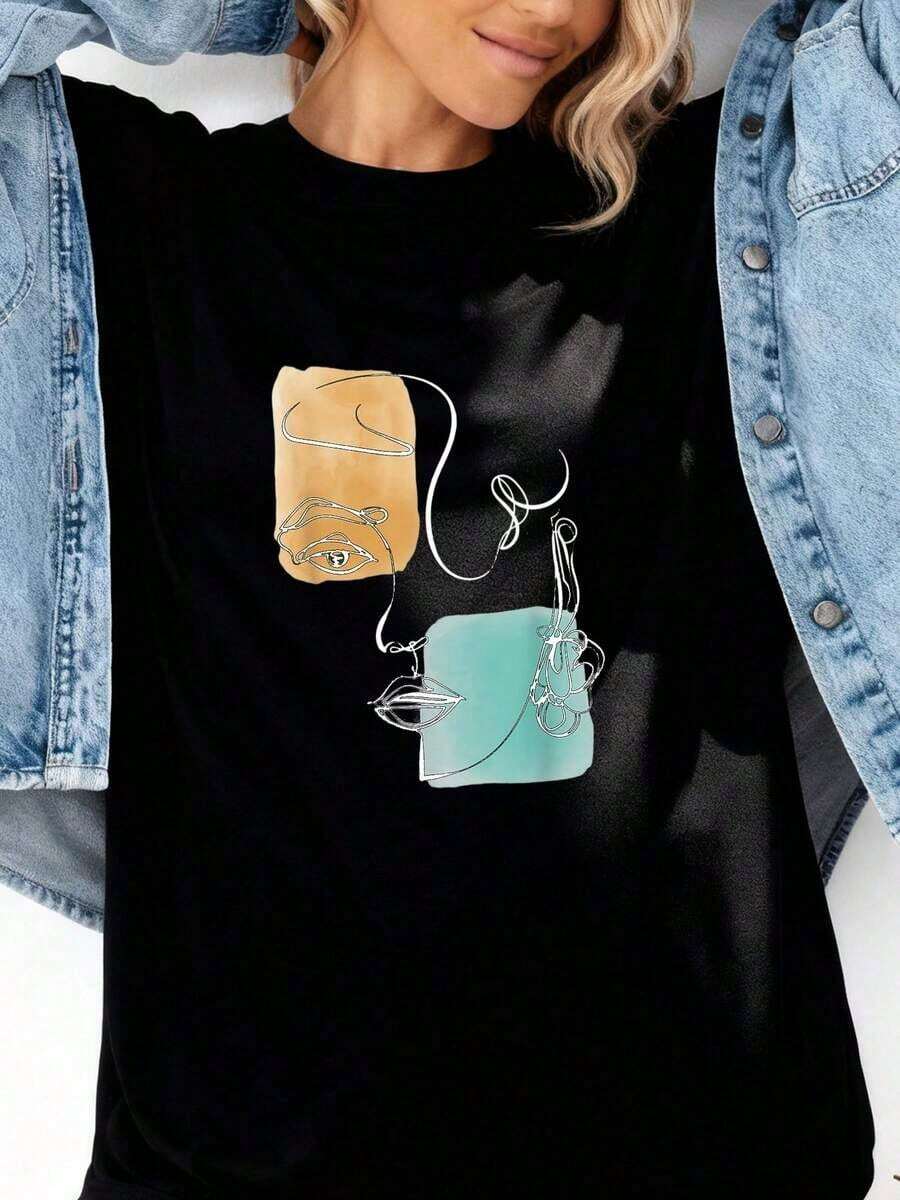 1 pcsWhite-Letter-D-Monogram-Initial-Minimalist-Heart-Graphic-T-Shirt180g Algodón 100% - Negro 2 - Ver 1