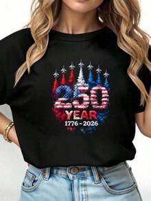 Camiseta Unisex 100% Algodón con Estampado Patriótico de la Bandera Americana para el 250 Aniversario de la USA - Camiseta de Manga Corta con Cuello Redondo Transpirable y Cómoda - Negro - Ver 6