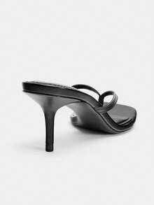 Summer Metal Decor Strap High Heel Sandals, Minimalist Resort Style Thin Heel Mule Shoes,Flip Flops - Black - View 8