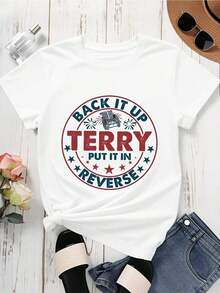 Back It Up Terry Put It In Reverse Camiseta para Mujer, Camiseta Casual con Estampado Gráfico, Camiseta con Frases Divertidas, Top Unisex, Estilo Urbano Vintage, Camiseta Unisex de Algodón Suelto de Manga Corta con Cuello Redondo, 100% algodón - Blanco - Ver 4