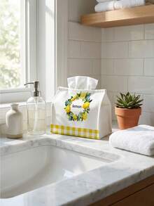 1 Pc Lemon Wreath Text And Truck Printed Super Soft Single Layer Tissue Holder Bag Farmhouse Style Fabric Rectangular Storage Cover For Home Bathroom Kitchen Decoration - Green - View 6