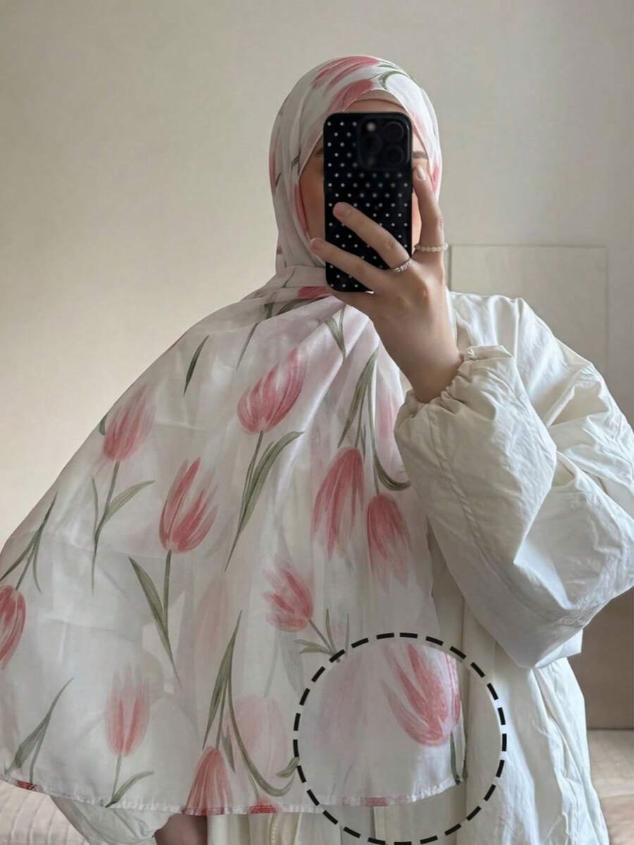 1件装女士郁金香印花头巾,印花头巾,波浪印花,数码水彩雪纺头巾围巾,时尚百搭,多功能防晒围巾,可作头巾、腰带、披肩使用,适合所有季节,日常佩戴 - 彩色 - 查看 1