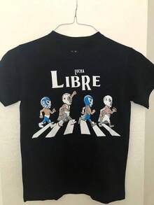 Camiseta libre de lucha amigos Camiseta de cuello redondo unisex de manga corta impresa retro 100% algodón - Negro - Ver 6