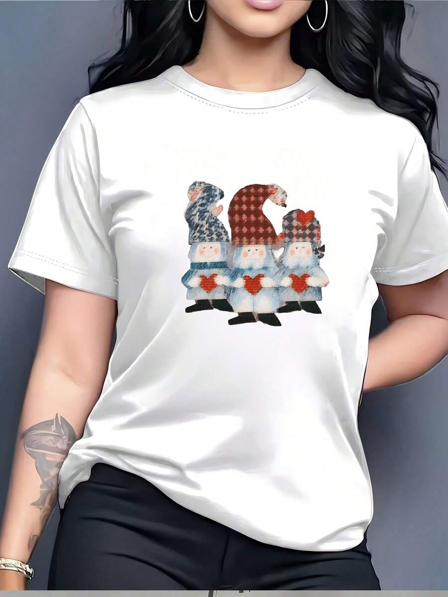 Camiseta de la familia de gnomos adorables - Perfecta para fiestas navideñas, reuniones familiares, actividades de team building en la oficina y regalos navideños. Camiseta ligera e informal. Top de manga corta cómodo y versátil. - Blanco - Ver 1