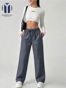 Pantalón Casual de Pierna Ancha para Mujer con Cintura Elástica - Ideal para Verano y Primavera - Gris - Ver 1