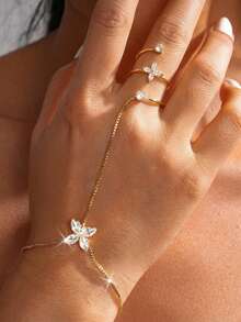 1pc Butterfly Tassel Bracelet & Ring Set, Luxury Lightweight Decorative Jewelry, Sweet & Chic Style For Party, Date, Mother's Day Gift - Gold - View 1