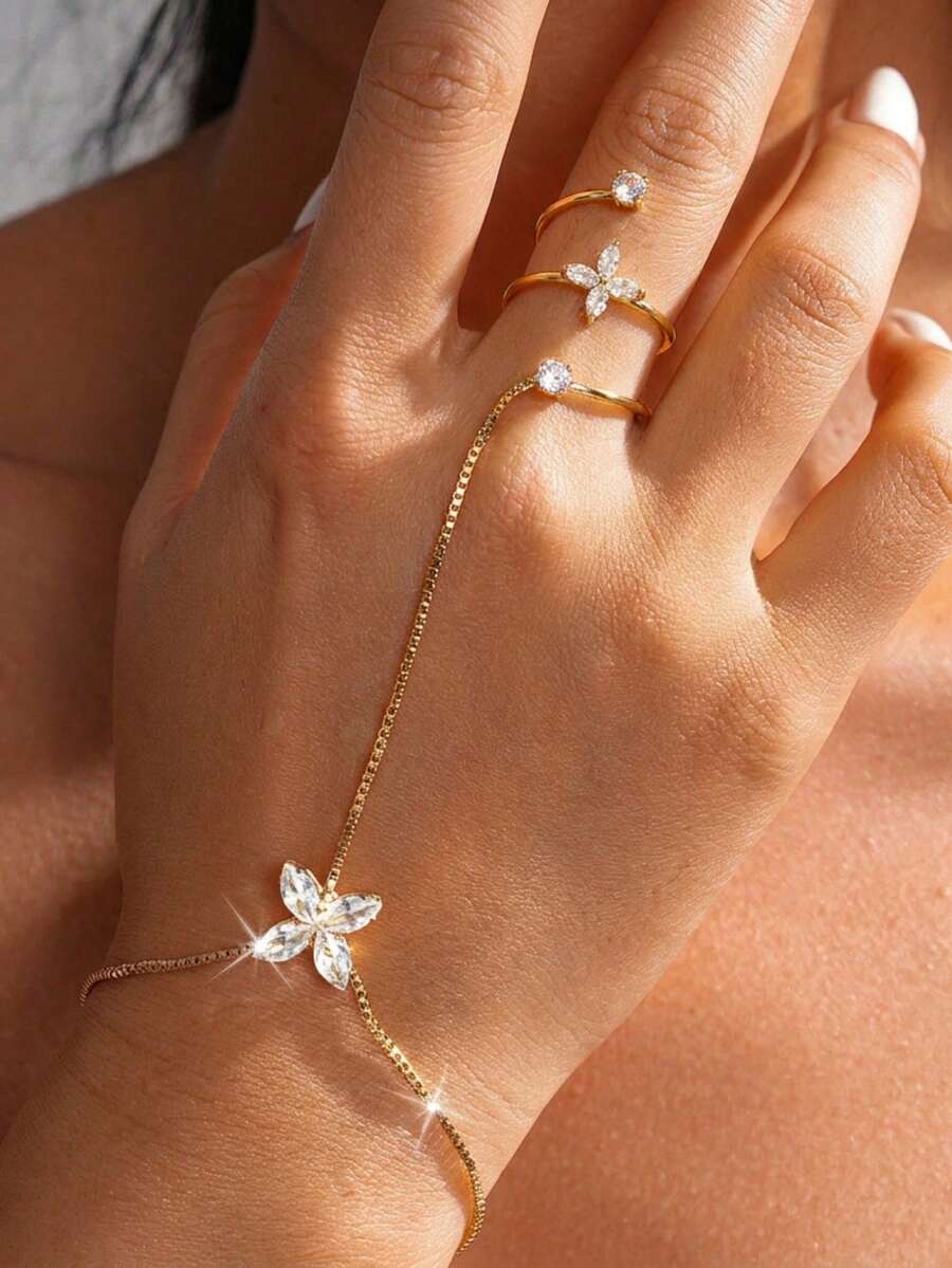 1pc Butterfly Tassel Bracelet & Ring Set, Luxury Lightweight Decorative Jewelry, Sweet & Chic Style For Party, Date, Mother's Day Gift - Gold - View 1