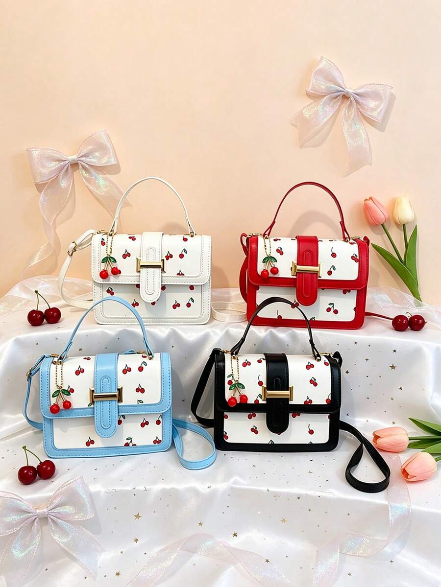 1pc This Sweet, Color-Blocked Cherry-Patterned Mini Handbag Features A Unique Design. Suitable For Various Occasions, This Versatile Shoulder/Crossbody Bag Is Perfect For Outdoor Activities, Playtime, Commuting, And More. It'S The Perfect Gift For Teenagers. - Multicolor - View 1