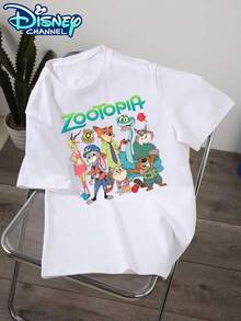 Camiseta Disney Zootopia Crazy Zoo City con estampado de personajes, manga corta, estilo casual, camiseta de algodón para hombre, ideal para verano y verano, apta para hombres y mujeres, Disneyland, para parejas, para el día a día, estilo urbano, vacaciones, campus, el mejor regalo. - Blanco - Ver 2