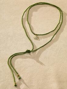Nocturel 1pc Stainless Steel Sun Pendant Necklace, With Cord, Minimalist & Fashionable Accessory, Layered - Green - View 2