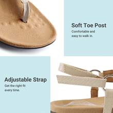 Women's Flat Sandals, Walking Sandals With Arch Support 0.78-Inch Heel Comfortable Soft Cushion Summer Casual T-Strap Thong Sandals Shoes - 咖啡棕 - 查看 4