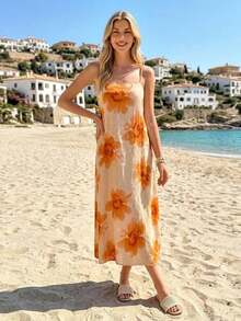 Vestido de verano casual con estampado floral y tirantes finos para vacaciones - Multicolor - Ver 4