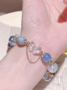 1pc Strawberry Quartz Bracelet, Pendant Charm Bracelet, Gift For Girlfriend/Best Friend - Blue - View 4