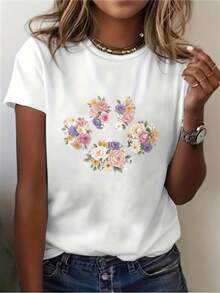 ¡Oferta por tiempo limitado, unidades limitadas,  relámpago! Camisas casuales para mujer, camisetas de poliéster para mujer, camisas elegantes.Camisetas de verano para mujer, de manga corta y estilo casual, con diseño estampado de corazón floral, para uso diario, de tela transpirable y ligera |   Top casual de mujer |   Top de verano para mujer - Blanco - Ver 7