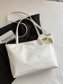 1pc Women's Casual Tote Bag, Large Capacity Shoulder Bag, Fashionable Shopping Bag, Minimalist Nylon Fabric Handbag, Lightweight Leisure Tote Bag, Lace Applique Small Shoulder Tote Bag, Ideal For Commuting, Mother's Day Gift, Shoulder Bag, Underarm Bag - Beige - View 11