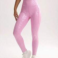 Yunuo Menswear Core Rhythm Leggings de yoga sin costuras de cintura alta, diseño impreso, cómodos, versátiles, adecuados para fitness, actividades al aire libre, correr, ciclismo, de moda y sexys - Rosa - Ver 4