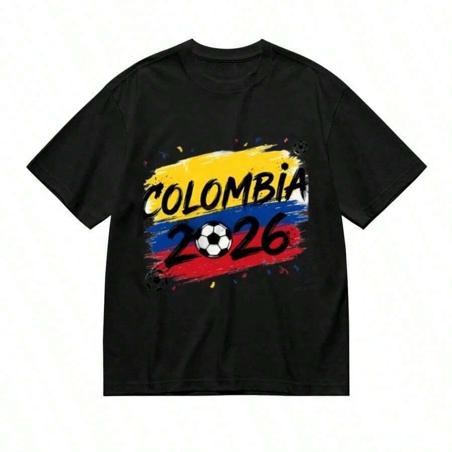 1 camiseta de fútbol para mujer con estampado de bandera, cuello redondo informal, manga corta, de algodón, ropa para aficionados al deporte, 180 g, 100% algodón, los diseños están impresos. Unisexo. - Negro 5 - Ver 1