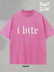 Camiseta Gráfica I Bite, Camiseta Lavada, Regalos Navideños, Camisetas Gráficas Y2K para Hombre, Camisetas Vintage Lavadas Estilo Urbano, Camisetas de Algodón de 230G, 100% Algodón Puro, Camisetas Gráficas Unisex, Camisetas para Halloween y Regreso a Clases - Rosa Fucsia - Ver 5