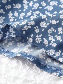 Falda envolvente con estampado floral pequeño y cinturón autoajustable - Azul - Ver 6