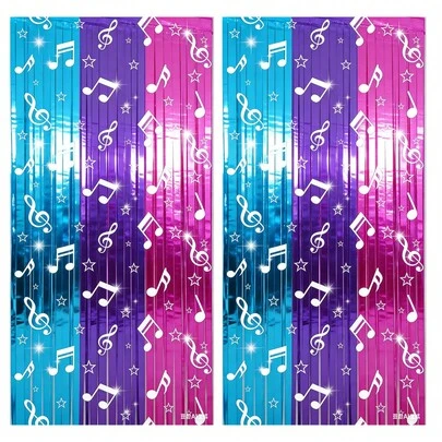 1包/2包 K-Pop主题生日派对装饰音乐主题派对背景拍照道具流行音符印花流苏彩带，适用于猎人主题派对用品生日装饰