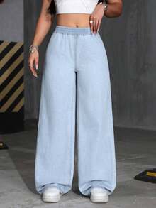 PETITE Pantalones vaqueros sueltos y anchos con bolsillos para mujer, versátiles y casuales - Lavado ligero - Ver 4