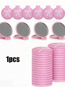 1/2/6/10/20/30/50/80pcs Pink Bow Portable Folding Makeup Mirror Set. Features Foldable Glass Surface. Ideal As Round Pocket Mirror, Perfect For Parties Or As A Thoughtful Gift - A - View 16