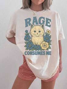 Camiseta - Camiseta Divertida, Camiseta Weirdcore con Gato, Me Consumes, Camiseta Gráfica Sarcástica, Camiseta Divertida para Mujer - Estilo Urbano Vintage Unisex, Camiseta de Algodón de Manga Corta y Cuello Redondo, blusas para mujer. blusas.blusas casuales para dama. - Blanco - Ver 7