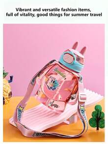 2pcs Cute Rabbit Straw Cup And Brush Set, 3D Rabbit Ear Design With Cartoon Stickers, Flip-Top Straw Design For Easy Drinking, Adjustable Shoulder Strap And Portable Handle, Leak-Proof And Shockproof, Large Capacity To Meet All-Day Drinking Needs, Innovative Foldable Brush Head Design For 360° Thorough Cleaning - Multicolor - View 7