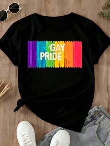 Camiseta con Estampado de Arcoíris del Orgullo Gay, Ropa Casual para Uso Diario y Actividades Deportivas - Estilo Urbano Vintage, Unisex, de Algodón, Manga Corta, Cuello Redondo, 100% Algodón - Negro - Ver 3