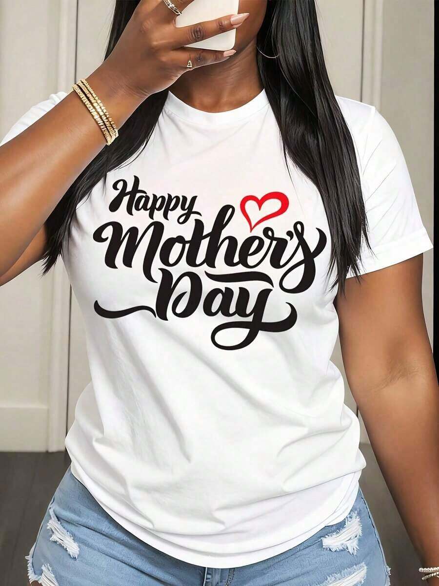 Camiseta de Mujer con Estampado de Corazón para el Día de la Madre, Ropa Casual de Primavera Verano para Mujeres - Blanco - Ver 1