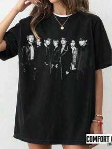 Camiseta de la gira mundial de BT 06-07, camiseta de concierto de  de Bangtan Boys, camiseta gráfica vintage de BT, camiseta  de colores cómodos, regalo para fans de Army,Embalaje individual - Negro - Ver 7