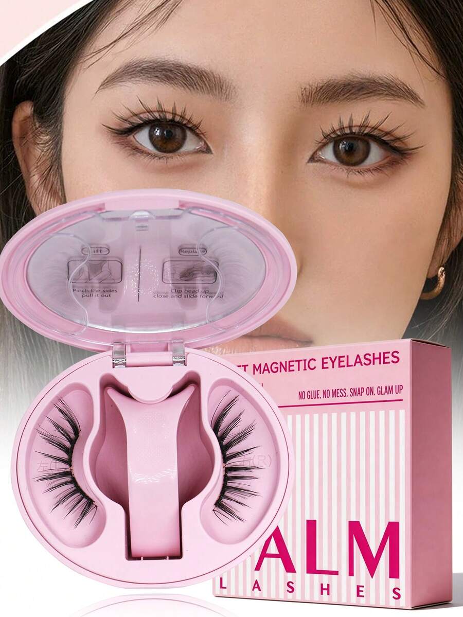 1对 PALM LASHES 升级版狐狸眼磁性假睫毛,无需胶水,自然轻盈的磁性假睫毛,可重复使用,柔软磁性假睫毛,打造猫眼妆效,易于佩戴和卸除 - 查看 1