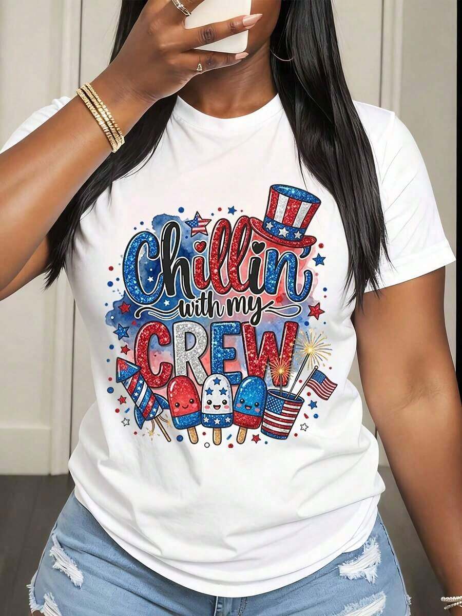 Camiseta de Mujer para el Día de la Independencia, Diseño Patriótico con Helados y Bandera, Ropa para Fiesta de Celebración del 4 de Julio - Blanco - Ver 1