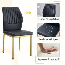 [4er-Set] Schicke Esszimmerstühle Im Leicht-Luxus-Stil: Schwarze PU-Rückenlehne Mit Senkrechter Prägung + Metallene Goldbeine,Passend Für Esszimmer Oder Wohnzimmer Im Leicht-Luxus-Design. - Black+Gold - View 7