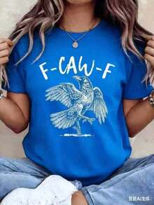 short-sleeveBlusas>Bonito Camiseta de manga corta con un estampado de cuervo y el texto "F-CAW-F" - Ropa casual para mujer. Camiseta con Estampado de Cuervo - Camiseta Casual de Verano con un Estampado Atrevido, Perfecta para Actividades al Aire Libre y Uso Casual. Ropa Deportiva para Exteriores |           Camiseta con Estampado Atrevido |           Ajuste cómodo, camiseta de mujer para uso diario y fiestas de Halloween.Soft 100% Cotton Blusas Para Mujer Casual100% Cotton - Azul - Ver 5