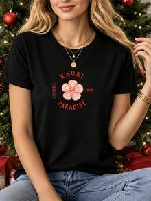 Camiseta casual de mujer con estampado de serpiente de primera calidad, adecuada para fiestas y celebraciones navideñas, ecológica. - Negro - Ver 7