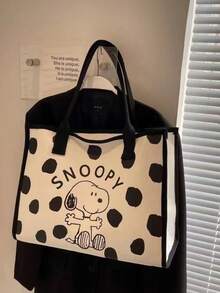 SNOOPY 新款卡通印花手提包，女士大容量帆布单肩购物包，适合日常穿搭，购物旅行必备 - 多款 - 查看 10