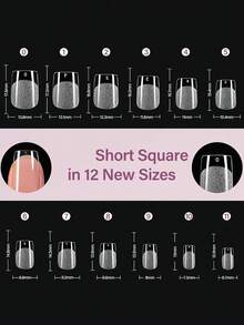 216片亚克力软胶美甲贴片，无需打磨，超薄半哑光无缝透明假指甲，短方形，12种尺寸，软胶半哑光透明水晶假指甲，适用于美甲延长、DIY美甲沙龙，持久耐用，可作为女士礼物 - 無色 - 查看 7