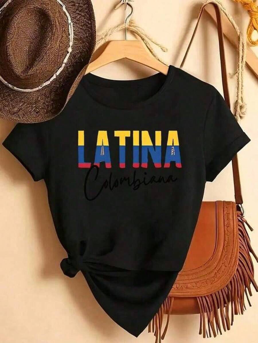 Camiseta unisex de manga corta, ropa de verano, 1 pieza, estilo bandera de Colombia, estampado con letras, camiseta de moda casual de cuello redondo y manga corta.|AdecuadoParaTodosEstaciones del año,InformalEstilo.San ValentínSe ajustaParaMujeres, San ValentínDíaRegalo, Día de San PatricioDíaAjustes, GráficoCamisetasMujeres, FemeninoVintageDiversiónGráficoCamisetaY2Y-VeranoTopstopsParaMujeres, VacacionesConjuntos de ropaJugadorashombre, , , Dazymujer,romwehombres, bohochic,maestrasregalos,camisetaparaconjuntos de mujercon curvasparamu,y2k, - Negro - Ver 1