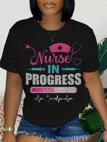 Ropa de verano para mujeres, camiseta "Enfermera en Proceso de Carga" para estudiantes de enfermería, regalo para la escuela de medicina, ropa para el camino profesional, blusas de verano. - Negro - Ver 7