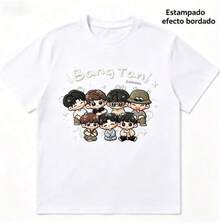 Camiseta  "Bang Tan" con Personajes Chibi, Estampado Efecto Bordado (No Real) - Negro - Ver 6