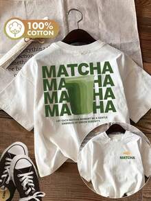 Top casual de verano para mujer, estampado a doble cara, diseño sencillo, estampado de taza de matcha, camiseta de manga corta de color sólido con cuello redondo, camisa elegante adecuada para fiestas. - Blanco - Ver 1