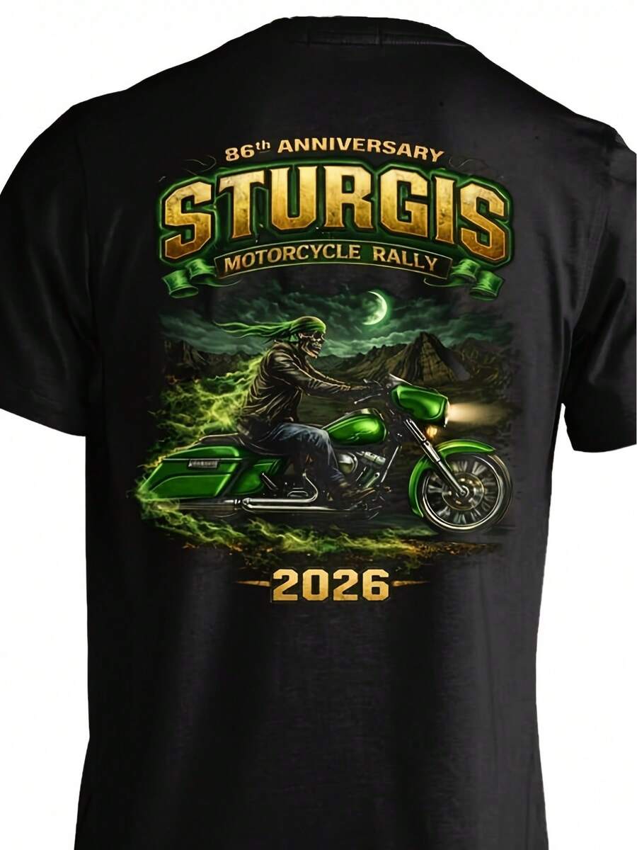 2026 Stitch Motorcycle Rally Green Skull Knight - 86º Aniversario, es un regalo elegante para familiares, mujer, blusa elegante mujer, blusas elegantes. - Negro - Ver 1