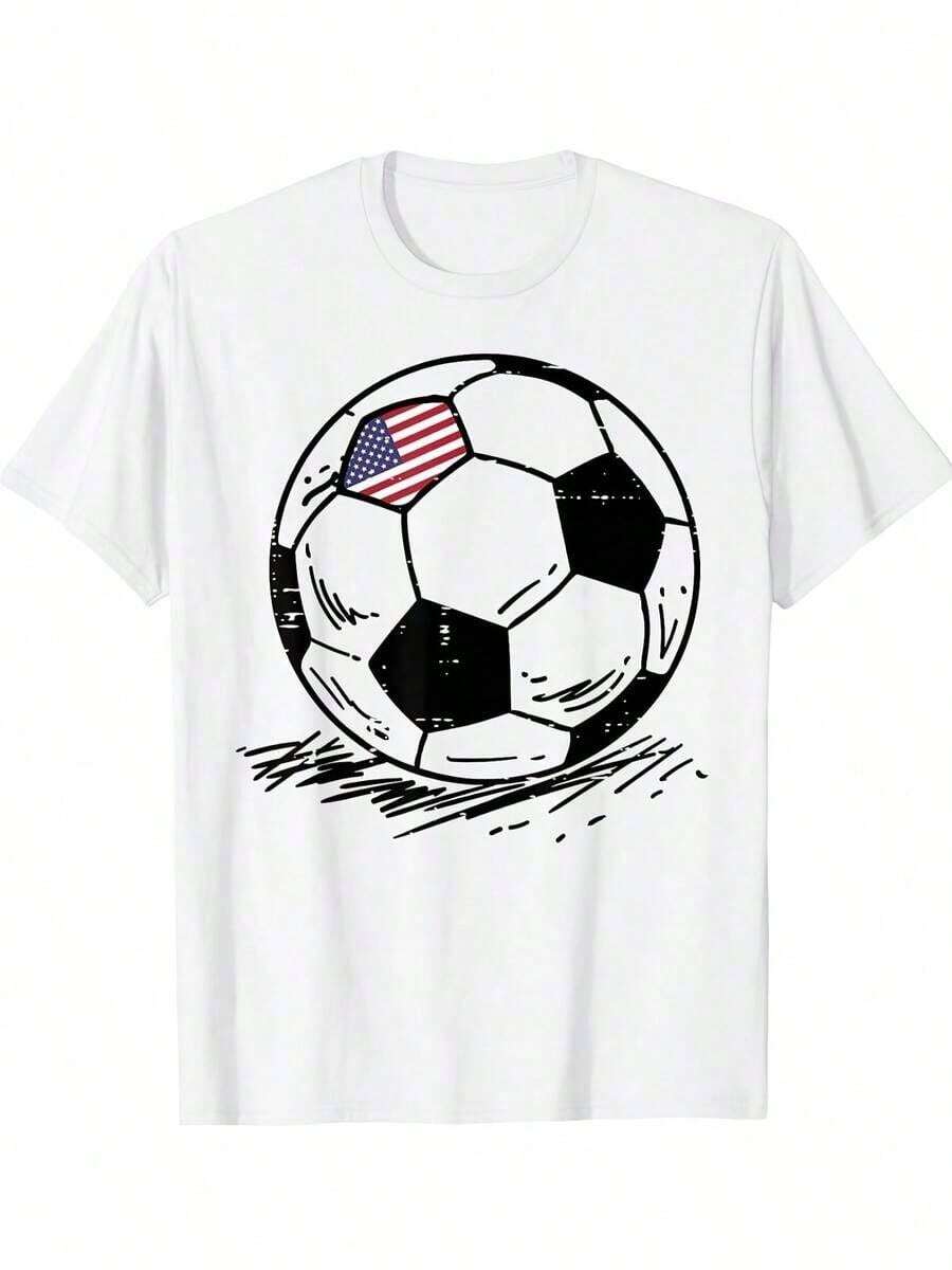 1 USA National Team Fan Soccer T-Shirt, All Seasons, Cotton, One-Sided Print, Crew Neck And Short Sleeves - 1180g 100% Cotton, Designs Are Fully Printed. Unisex. - 黑色 40 - 查看 1