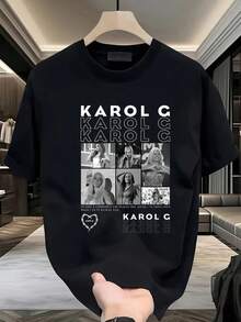 1 pieza de blusas de mujer, blusas bonitas para mujer, ropa de mujer, conjuntos para mujer, camiseta  de 180g en blanco y negro con estampado , impresión de alta calidad, cuello redondo, corte holgado básico, unisex, transpirable, versátil, lavable a máquina, cómoda, talla S ~ 3XL, imprescindible para uso diario, casual, deportivo y de verano. - Negro - Ver 1
