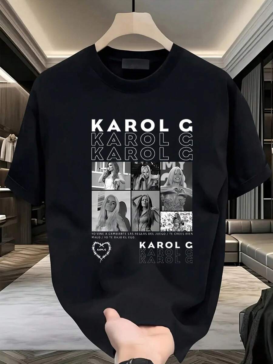 1 pieza de blusas de mujer, blusas bonitas para mujer, ropa de mujer, conjuntos para mujer, camiseta de 180g en blanco y negro con estampado , impresión de alta calidad, cuello redondo, corte holgado básico, unisex, transpirable, versátil, lavable a máquina, cómoda, talla S ~ 3XL, imprescindible para uso diario, casual, deportivo y de verano. - Negro - Ver 1