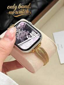 Dây đeo đồng hồ kim loại lưới vàng sang trọng tối giản, tương thích với Apple Watch 38/40/41/42/44/45/46/49mm, dây thép không gỉ Milanese thanh lịch dành cho nữ, dòng Ultra/11/10/9/8/7/6/5/4/3/2/1SE, thiết kế mỏng nhẹ và thoáng khí, phụ kiện đồng hồ thông minh, mùa hè. - Vàng - Xem 8