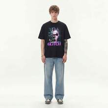 Boy Camiseta Con Estampado Punk De Estilo Urbano Americano, Top De Manga Corta Casual Y Robusto Para Parejas Unisex De Verano. - Negro - Ver 3