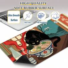 1个大号电竞游戏鼠标垫，猫咪拉面可爱图案，防滑可水洗橡胶底大号桌面垫办公桌配件 - 查看 9